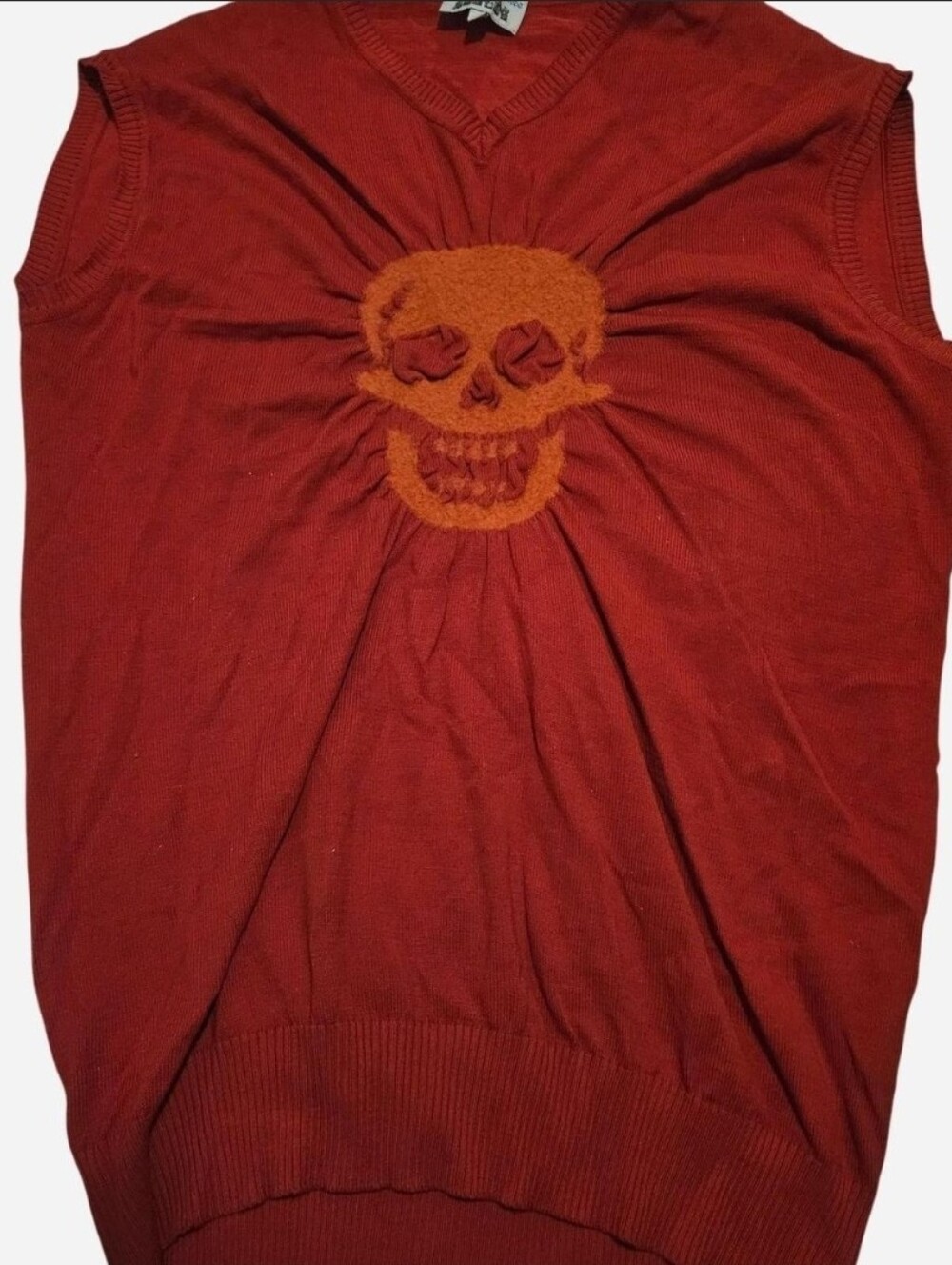 Vivienne Westwood Red Knit Vest with Orange Skull Motif